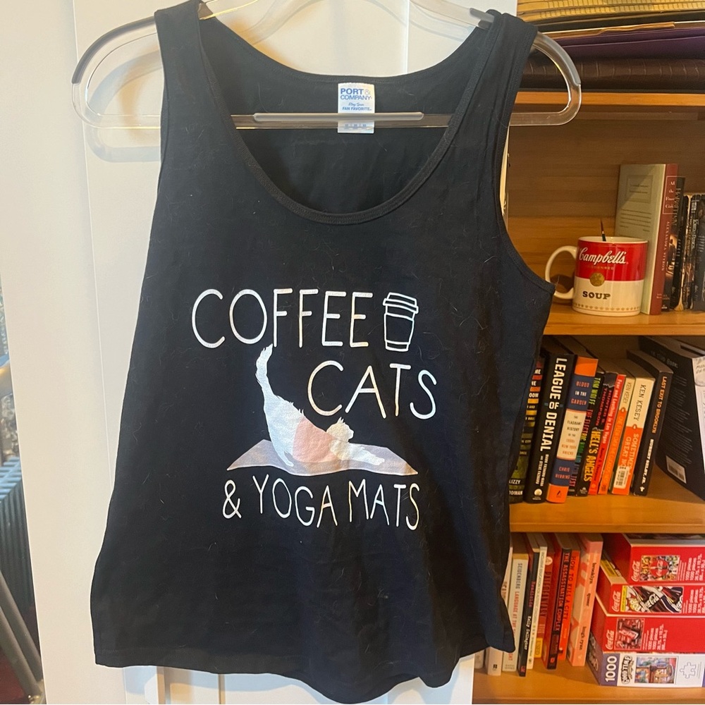 Coffee, cats and yoga mats black muscle tank